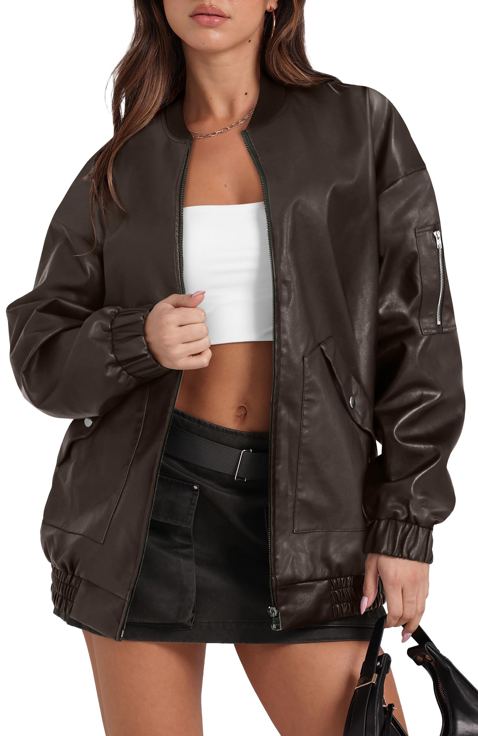 Sampeel Leather Jacket Women Faux Oversized Motorcycle Bomber Coats 2025 Fall Fashion Outfits Winter Clothes