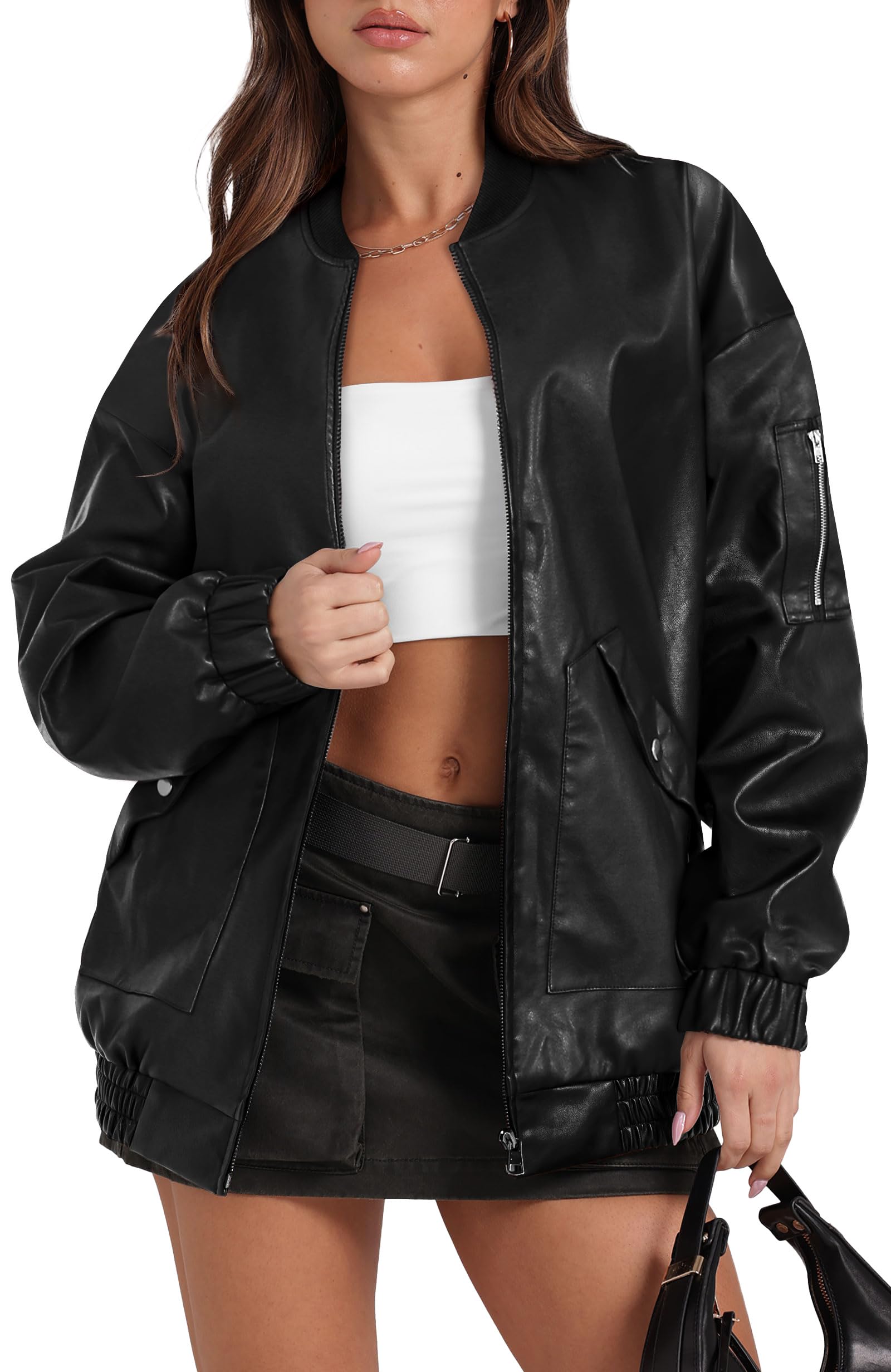 Sampeel Leather Jacket Women Faux Oversized Motorcycle Bomber Coats 2025 Fall Fashion Outfits Winter Clothes