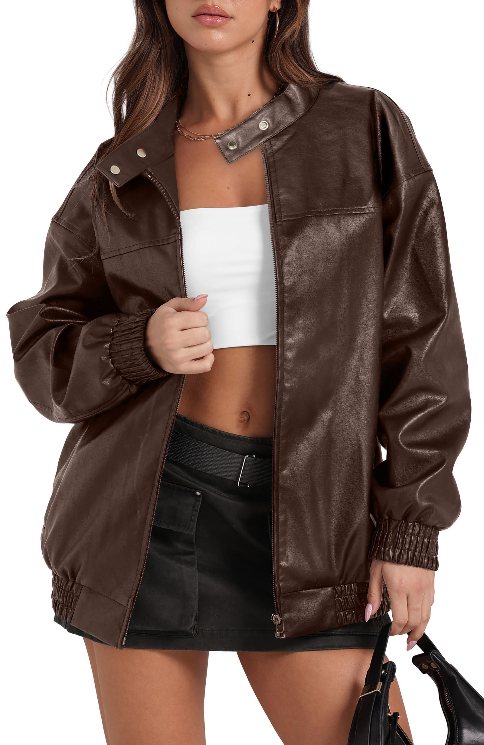 Sampeel Leather Jacket Women Faux Oversized Motorcycle Bomber Coats 2025 Fall Fashion Outfits Winter Clothes